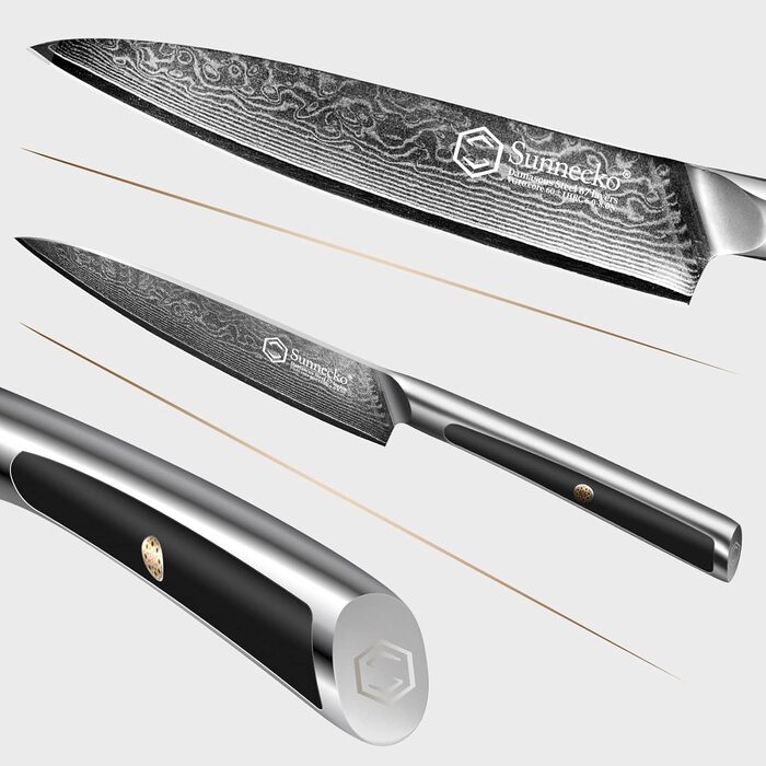 Дамаський ніж Sunnecko 20 см Кухонний ніж шеф-кухаря - гострий ніж з дамаської сталі, кухонний ніж з ергономічною ручкою