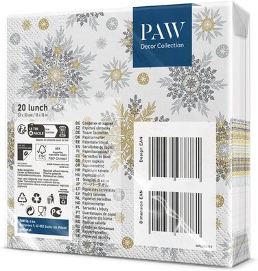 Серветки 3-шарові (33 x 33 см) I 20 шт. I Різнокольорові паперові серветки, ідеальні для різдвяного столу I Серветки - Різдво, зима, зірки, сніг, сніговики I (Срібні сніжинки)