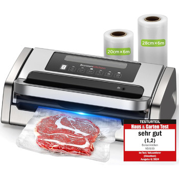 Вакуумний пакувальник з нержавіючої сталі та 2 вакуумних рулони, 15 л/хв 125 Вт Bonsenkitchen