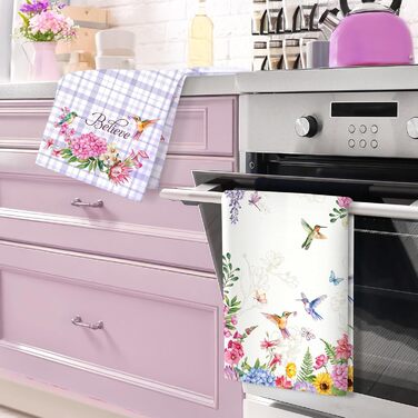 Кухонні рушники, бавовна, 4 упаковки, кухонні рушники, 100 бавовна. Осінній набір кухонних рушників. Багатоцільовий високоякісний набір кухонних рушників для сушіння. Рушники 50 x 70 см (пташки та квіти)