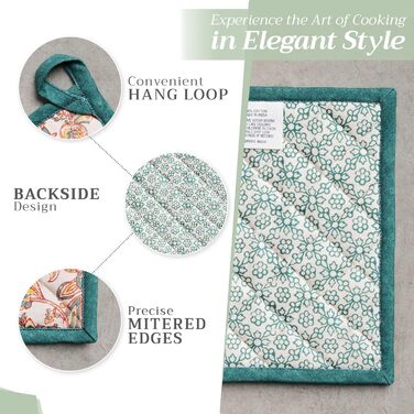 Рукавички для духовки Maison d&39 Hermine, підставки для каструль, 100 бавовна, термостійкі кухонні рукавички, рукавички для духовки (19 см x 33 см) та підставки для каструль (20 см x 20 см) для приготування їжі, Morzine - рукавички для духовки (19 x 33 с