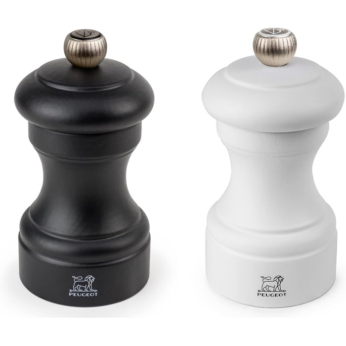 Набір млинів Peugeot Bistro Перець/Сіль, Класичне регулювання помелу, Висота 10 см, Дерево, Білий/Чорний, 2/24291