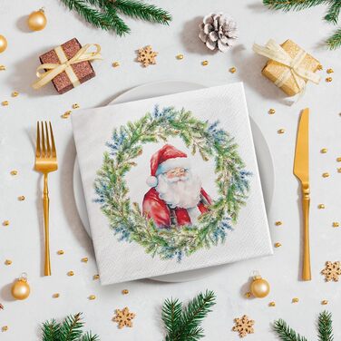 Серветки 3-шарові (33 x 33 см) I 20 шт. I Різнокольорові паперові серветки, ідеальні для різдвяного столу I Серветки - Різдво, зима, зірки, сніг, сніговики I (Радісне коло Санта Клауса)