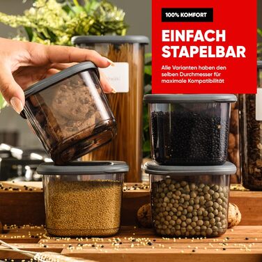 Банки для хранения с герметичными крышками Набор из 24 контейнеров для хранения БЕЗ БИСФЕНОЛА А Для мюсли, хранения муки и сахара Практичный кухонный ящик для хранения всех продуктов (набор из 6 антрацитовых 0,550 мл)