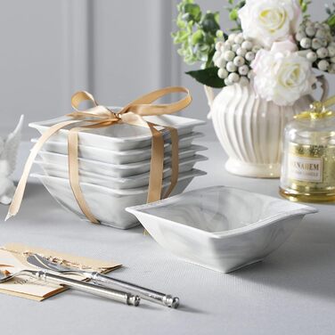 Серія FLORA, набір з 6 порцелянових креманки для каш, миски для рису 450 мл, закусочної миски, десертної миски для салату, супів, рамен, фруктів і т.д. 13,5x13,5x5,4 см (сірий, 6 шт. салатник)