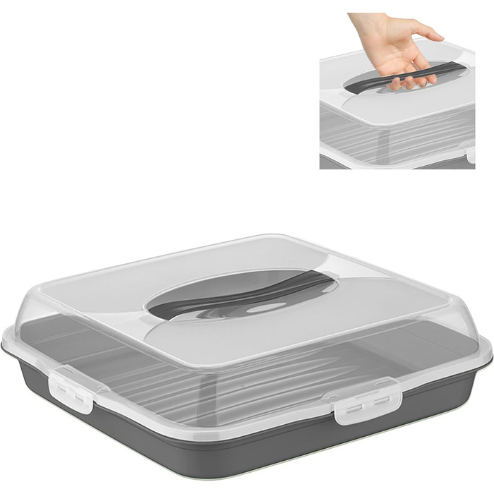 Коробка для транспортування торта з кришкою, капюшоном і ручкою. Коробка для зберігання, контейнер для торта, тарілка для торта, контейнер для торта, коробка для торта, тарілка для торта, начинка для торта, дзвіночок для торта - (антрацит, квадрат)