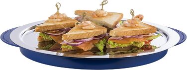 Предметів Високоякісний набір лотків, що складається з міцної чаші, лотка з нержавіючої сталі, двох батарей охолодження та витяжки для зберігання продуктів синього кольору з охолодженням - (Ø x В) 35 x 15 см, 5