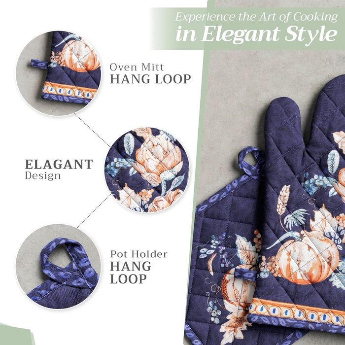 Рукавички для духовки Maison d&39 Hermine, Прихватки для каструль, 100 бавовна, термостійкі кухонні рукавички, рукавички для духовки (19 см x 33 см) та прихватки для каструль (20 см x 20 см) для приготування їжі, Morzine - Рукавички для духовки на День по