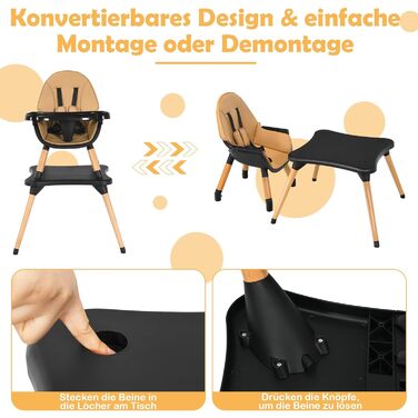 Дитячий стільчик для годування коричневий COSTWAY