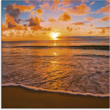 Настінний декор ARTland скляні картини настінна картина скляна картина цільна 40x40 см квадрат пляж море сонце Кариби природа пейзаж узбережжя схід сонця морський S7LE (Тропічний пляж, 20Д x 20Ш см)