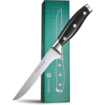 Ніж для чищення овочів linoroso 9 см Ніж для чищення овочів Гострі ножі для фруктів Кухонні ножі Маленькі кухонні ножі Німецькі поковки з вуглецевої сталі Ергономічна ручка з елегантною подарунковою коробкою - Classic Series (5.7-дюймовий обвалочний ніж)