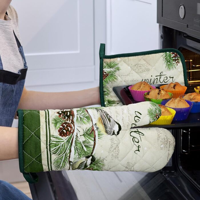 Набір з 2 кухонних рукавичок Arquiel з тримачем для каструлі Gnome Autumn Orange Checked Gnome Autumn Orange Checked Set of 2 шт., 100 бавовняні кулінарні рукавички, термостійкі кухонні рукавички для приготування їжі, осінній декор, подарунки для жінок (з