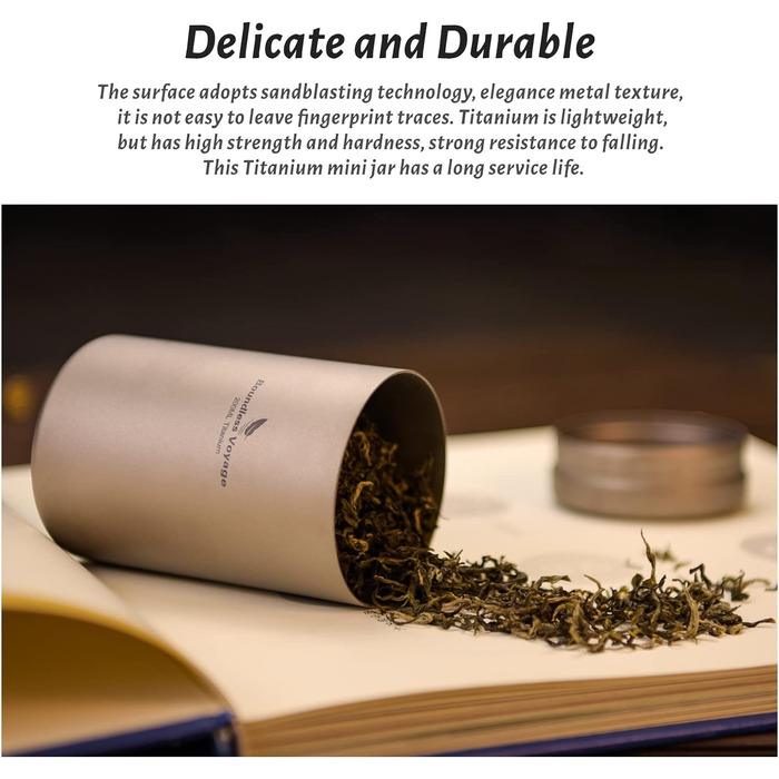 Безмежна подорож Титанова чайна каністра Caddy Надлегкий і невеликий круглий кухонний контейнер для зберігання розсипного чаю, кави, спецій, бобів, цукру (Ti3210d-200 мл)
