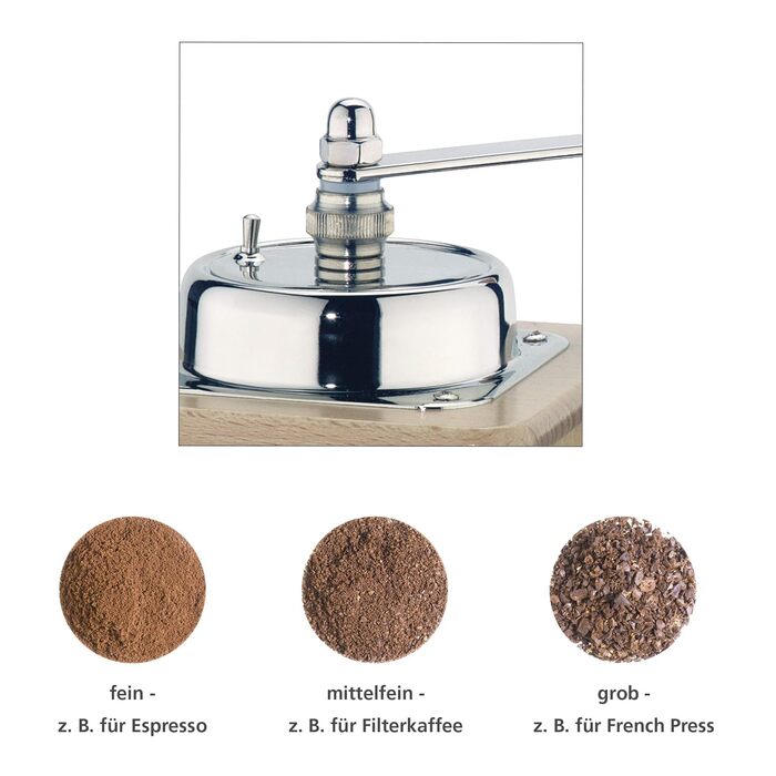 Кофемолка Zassenhaus SANTIAGO , Кофемолка из закаленной стали , Ручная кофемолка с ручным рукояткой , Обеспечивает точный и равномерный помол , Сохраняет ароматы кофе