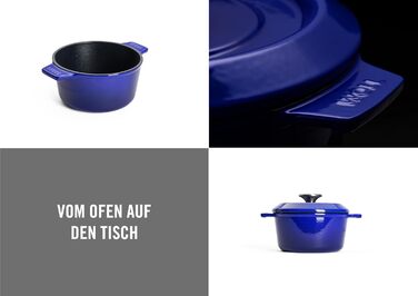 Чавунна каструля Ø 24 см, синього кольору з кришкою та силіконовими ручками Емальований чавун, підходить для індукції та духовки для всіх типів плит Ø 24 см, висота 11 см, 4,2 літра (кобальтово-синій, Ø 18 см, висота 9 см, 1,8 літра)