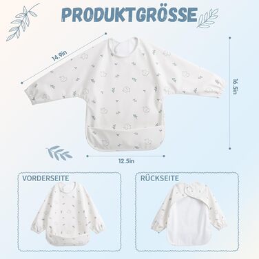 Дитячі нагрудники Little Dimsum з довгими рукавами, водонепроникні дитячі нагрудники, які миються, дитячі нагрудники з кишенею - 2 упаковки для малюків 6-36 місяців (Fox & Mountain (3D-ELEPHONE & NUT)