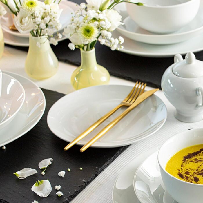 Тарілка для пасти New Port на 4 предмети, набір тарілок для пасти на 4 особи, порцелянова миска для пасти, глибока тарілка, яку можна мити в посудомийній машині, багатофункціональна миска біла 370 мл ПРЕМІУМ КОЛЕКЦІЯ (комбінований набір з 24 предметів)