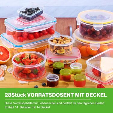 Контейнери для зберігання харчових продуктів з кришками, 16 шт. (8 контейнерів, 8 кришок), набір контейнерів для зберігання, 100 герметичні, без BPA, 0,24-1,5 л (SE-28PCS)