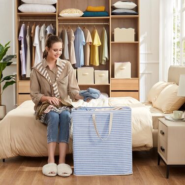 Окремо стоячий кошик для білизни Lifewit, розбірний великий кошик для білизни з подовженими ручками для одягу, іграшок, 2 упаковки (синій, 100 л)