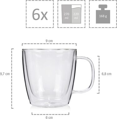 Співачка Келихи з подвійними стінками, набір склянок із 6 предметів, з подвійними стінками, термосклянки Кава 330 мл без ручки (чайні склянки)