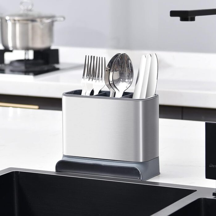 Органайзер для посуду APEXCHASER, дозатор мила з тримачем для губки, органайзер для раковини з нержавіючої сталі, мийка з нержавіючої сталі, кухонний органайзер Піддон для крапель для кухні (без ручки)