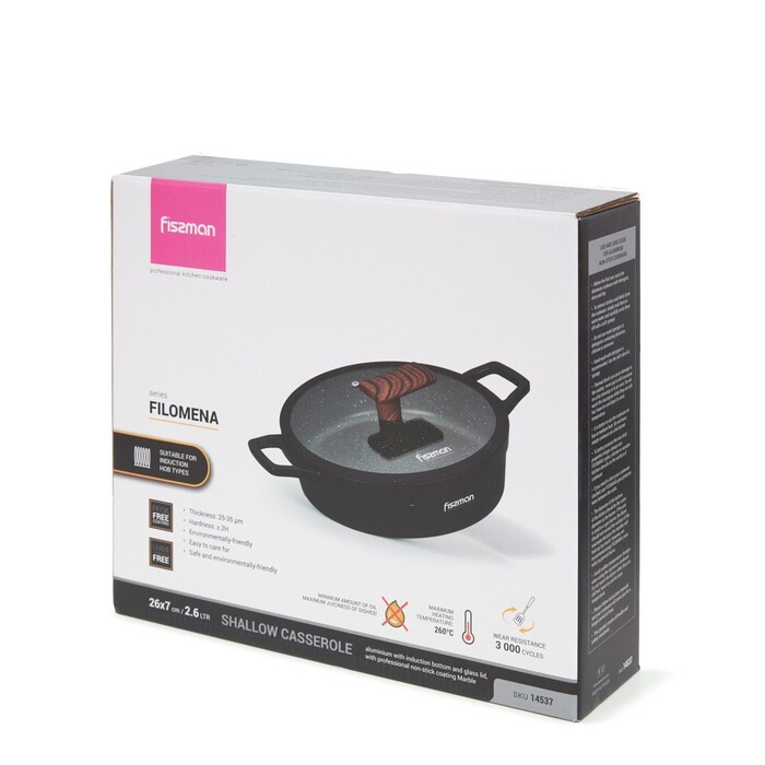 Сотейник Fissman со стеклянной крышкой FILOMENA 26x7 см 2,6 л со стеклянной крышкой алюминий с антипригарным покрытием (14537)