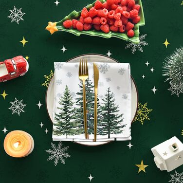 Модна різдвяна скатертина зі сніжинками, ялинками та зірками 140x110 см, зимова стійка до плям скатертина для кухні, декор для вечірки (140 x 220 см, зелена)