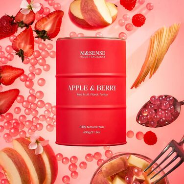 Ароматичні свічки M&SENSE з натурального соєвого воску, натуральна соєва свічка для домашнього декору, тривалий час горіння до 70 годин, класні подарунки зі свічками для чоловіків та жінок (600 г, яблуко-ягідний)