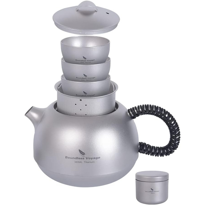 Набор титановых чайников iBasingo с фильтром, ручкой и крышкой для защиты от ожогов Офисный чайный набор 380 мл Набор чашек для чайника для домашнего ультралегкого кемпинга Мини-чайник Ti3109D (Ti3110d Чайник 380 мл 3 чайные чашки 1 набор чайников с кожан