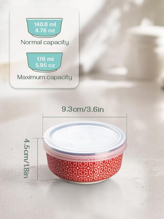 Порцелянові миски DOWAN, набір десертних мисок 176 мл з 6 шт. з кришкою - штабельована миска для соусу, закусок, десерту, тапас, крем-брюле Різнокольорові, придатні для миски в посудомийній машині та мікрохвильовій печі