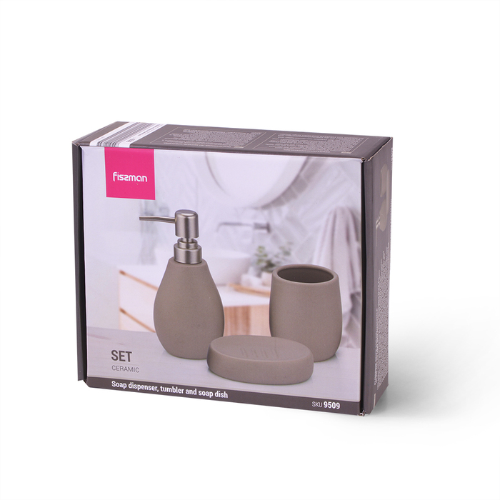 Дозатор рідкого мила Fissman 300 мл, стакан 400мл і мильниця в наборі (9509)