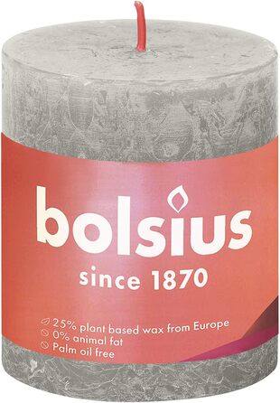 Свічки Bolsius Rustic Pillar - Оливково-зелені - Набір з 4 шт. - Декоративні побутові свічки - Час горіння 60 годин - Без запаху - Натуральний рослинний віск - Без пальмової олії - Оливково-зелені (8 x 7 см, світло-сірі)