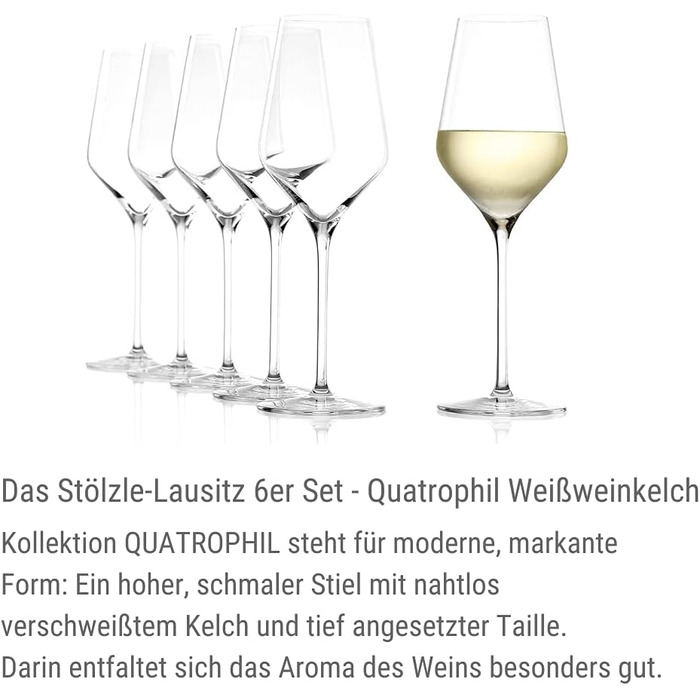 Келихи для шампанського Quatrophil 290 мл I Келихи для шампанського Набір з 6 келихів для ігристого вина 6 шт. Можна мити в посудомийній машині I благородні кришталеві келихи як ручне видування I найкращої якості (келихи для білого вина - 405 мл)