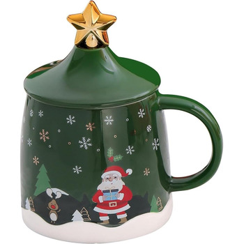 Рождественская кофейная кружка 400 мл с крышкой и палочкой для помешивания, зеленый SuperglockT