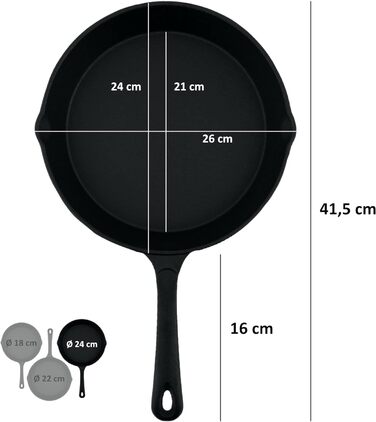 Набір з 3 чавунних сковорідок 16 см, 20 см, 24 см BBQ-Toro