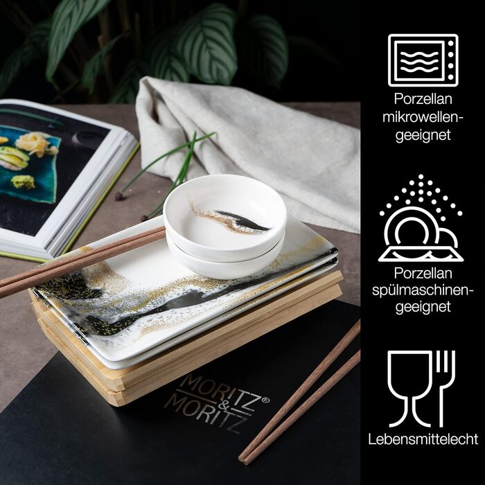 Набор посуды для суши на 2 персоны, 10 предметов, Black/Gold Gourmet Moritz & Moritz