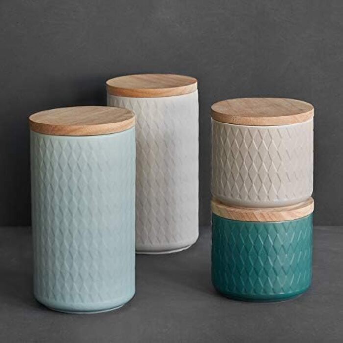 Керамічні банки для зберігання з дерев'яними кришками 4 предмети Springlane Kitchen
