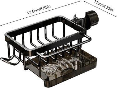 Тримач для губки для кухонного змішувача - Багатофункціональний органайзер для раковини Кошик-кран для зберігання губок, рушників для посуду та щіток Міцний дизайн з алюмінію та ABS-пластику Ідеально підходить для зберігання у ванній кімнаті (чорний)