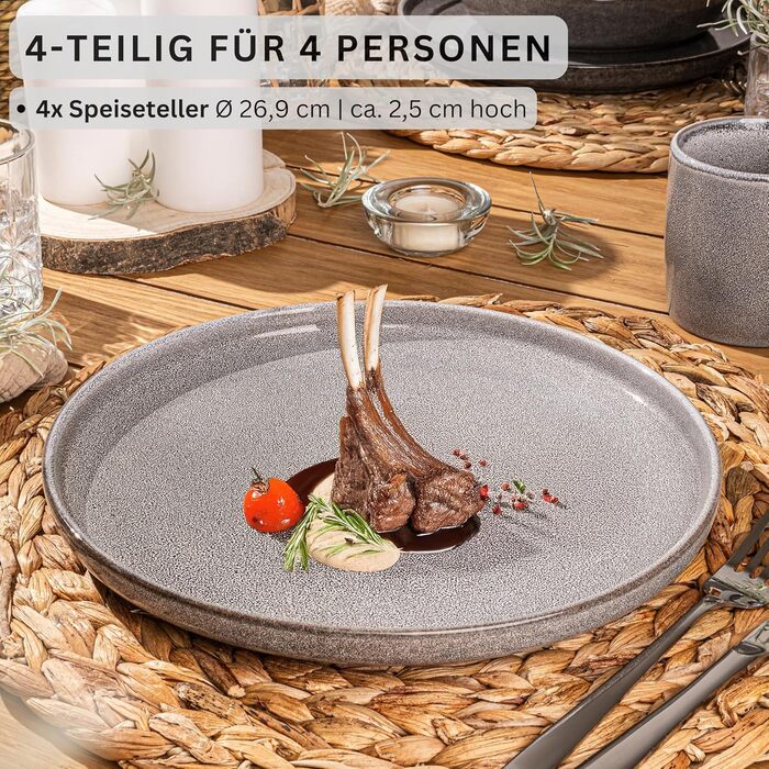 Блюдо Комбінований сервіз на 6 персон, набір тарілок кавовий кухоль макаронна миска 30 шт. , набір посуду з кераміки посудомийна машина - мікрохвильова піч - стійкий до подряпин, набір посуду з кераміки КОЛЕКЦІЯ ЦІННОСТЕЙ (Каїрська місячна сіра, обідня та