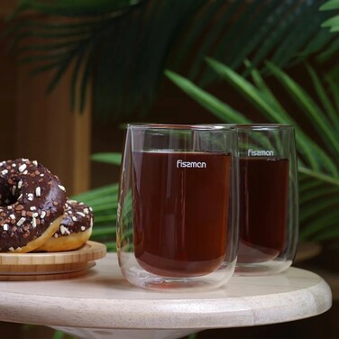 Комплект з двох склянок Fissman BONBON 350 мл жароміцне скло з подвійними стінками (6448)