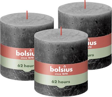 Свічка Bolsius Rustic Pillar XXL - 3 шт. и - 10 x 10 см - Декоративні побутові свічки - Час горіння 62 години - Без запаху - Містить натуральний рослинний віск - Без пальмової олії (антрацит)