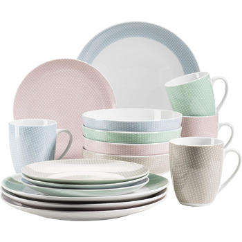 Набор посуды MSER 931566 Kitchen Time II на 4 персоны, 16 шт. Комбинированный сервиз с тонким рисунком, фарфор (цветной)