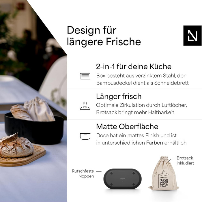 Хлібниця з бамбуковою  кришкою 35 x 19,5 x 13,5 см вуглецева сажа LARS NYSØM