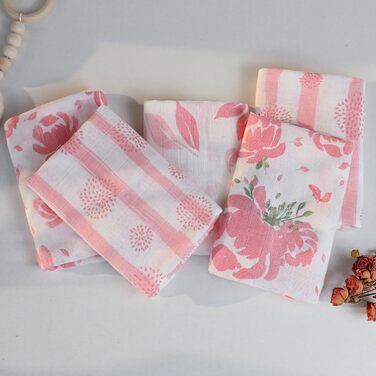 Муслінові серветки GLLQUEN для немовлят, 6 шт. бавовняних серветок для відрижки, 70 см x 70 см, абсорбуючі та дихаючі, ідеально підходять для очищення, витирання та покриття новонароджених (квітка, 3 шт.)