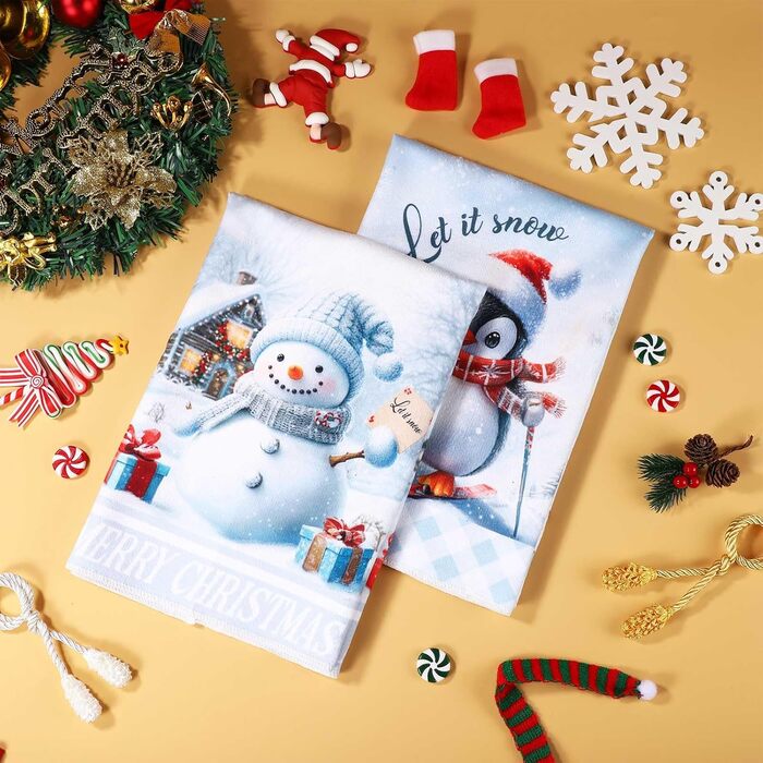 Набір з 2 різдвяних кухонних рушників 40 x 60 см, Сніговик та Пінгвин Gosknor