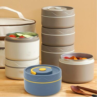 Термоконтейнер Tissting з ручкою, контейнер для гарячого обіду на 420 мл, коробка для обіду Bento, двошаровий портативний термоконтейнер круглої форми з нержавіючої сталі 304 (придатний для мікрохвильової печі коричневий)