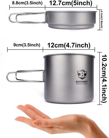 Титанова посуду для кемпінгу каструля 1100 мл та сковорода 350 мл Bestargot