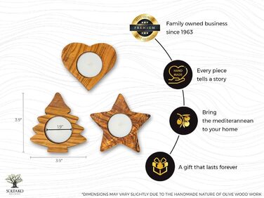 Високоякісні підсвічники в сільському стилі з ексклюзивного оливкового дерева Набір з 3 шт. - Ручна робота - Підсвічник до Дня Святого Валентина з дерева - Тримач для чайної свічки - Прикраса столу - Прикраса для дому (набір з 3 шт. )