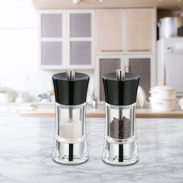 Регульований помел від дрібного до грубого, Керамічна шліфувальна машина Zassenhaus Зроблено в Німеччині , Ручний млин для перцю , Вже наповнений , Акрил чорний