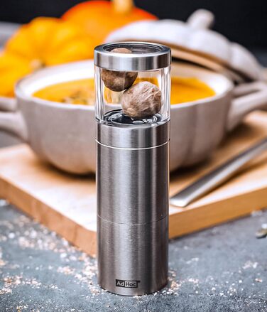 Млин для мускатних горіхів 12,5 см, сріблястий, подарунковий набір Muskatino AdHoc